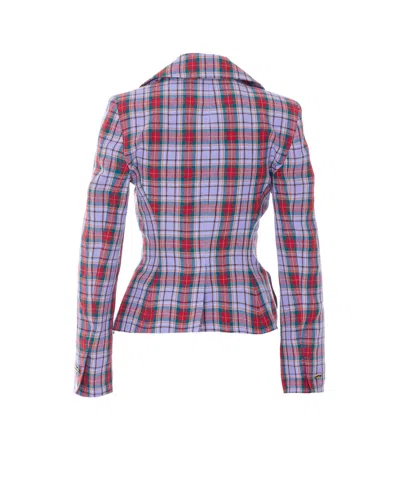 Vivienne Westwood Mens Multi Drunken Check Linen Jacket In Purple