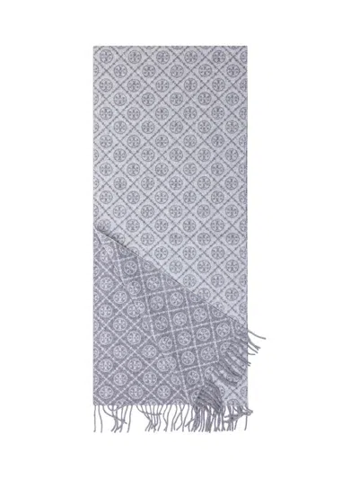 Tory Burch Scarf With Geometric Pattern In Gray