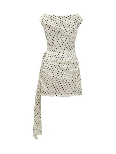 Self-portrait Polka Dot Draped Mini Dress In White