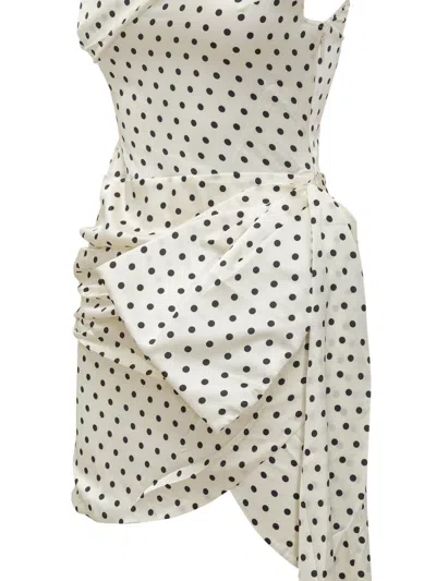 Self-portrait Polka Dot Draped Mini Dress In White