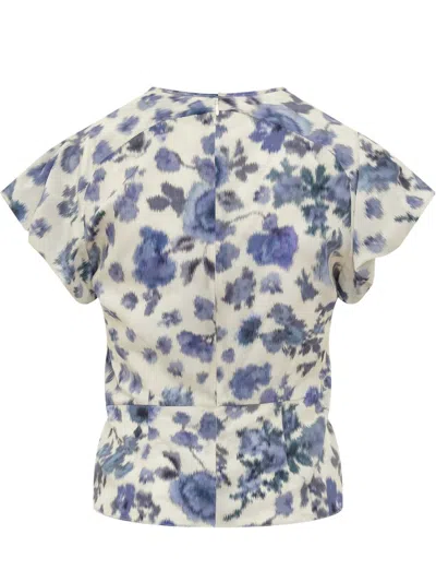 Isabel Marant Tullya Top With Draping And Floral Print In Blue