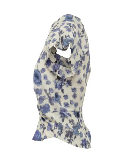 Isabel Marant Tullya Top With Draping And Floral Print In Blue