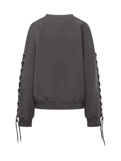 Rotate Birger Christensen Sweatshirt With Sleeve Laces In Gray