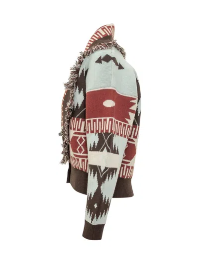 Alanui Jacquard Cardigan With Fringes In Multi