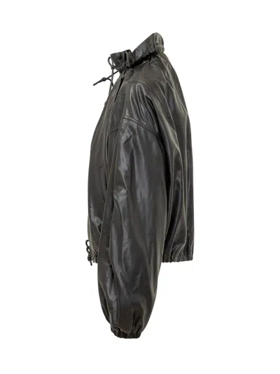 Isabel Marant Étoile Leather Jacket With Drawstring In Animal Print