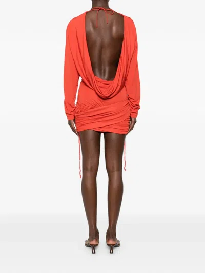 Christopher Esber Luna Long-sleeved Draped Mini Dress In Orange