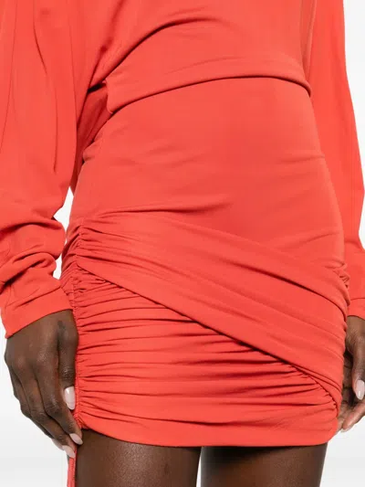 Christopher Esber Luna Long-sleeved Draped Mini Dress In Orange