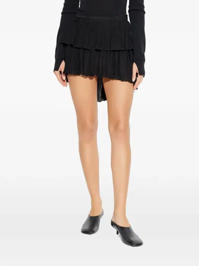 Blumarine Asymmetrical Pleated Georgette Skirt With Ruffle In Black