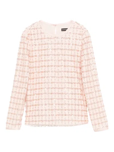 Emporio Armani Tulle Top With Sequin And Bead Embroidery In Pink