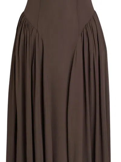 Reformation Maven Mock-neck Chiffon Midi Dress In Brown