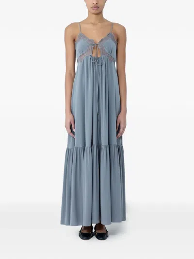Chloé Lace-trim Tiered Maxi Dress In Blue