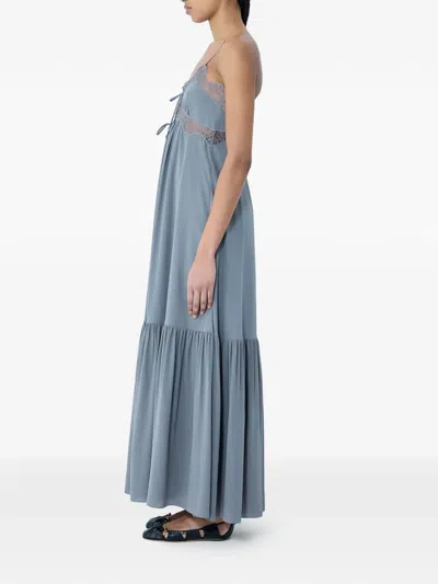 Chloé Lace-trim Tiered Maxi Dress In Blue