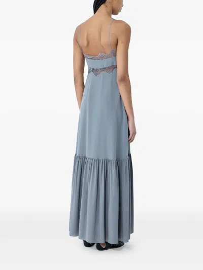 Chloé Lace-trim Tiered Maxi Dress In Blue