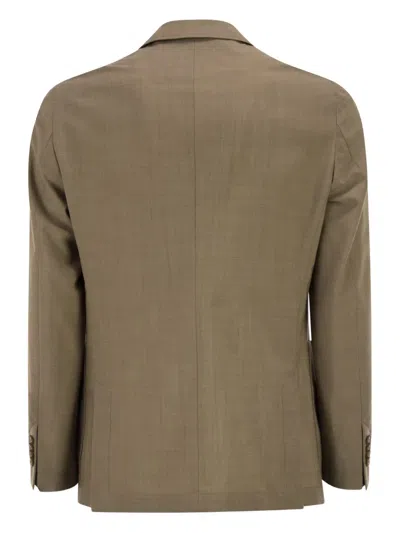 Hugo Boss Boss Double-breasted Blazer In Virgin Wool In Green