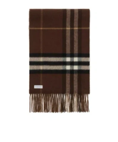 Burberry Check-pattern Fringed Scarf In Brown