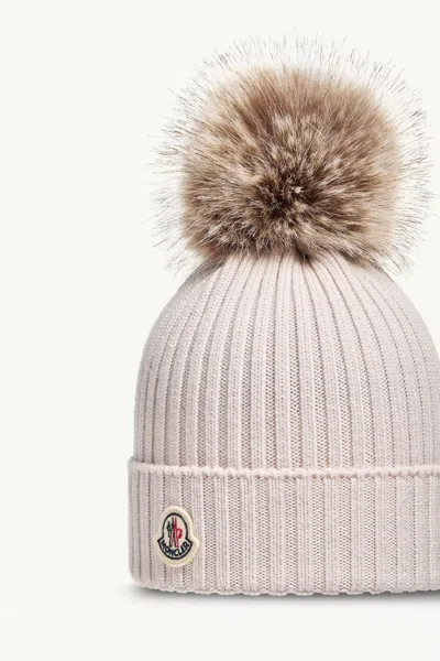 Moncler Wool Beanie With Pom Pom In Neutral