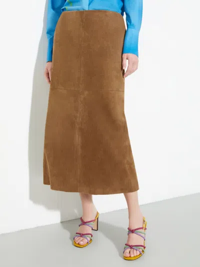 Maxco. Suede Column Skirt In Brown