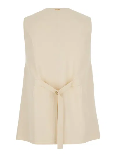 Twinset Beige Vest With V Neck And Front Button Closure In Fabric Woman In Brown