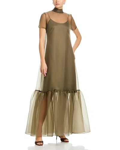 Staud Calluna Thyme Sheer Organza Maxi Dress In Green