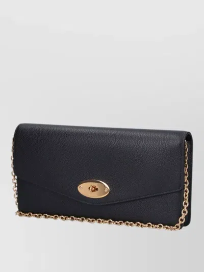 Mulberry Chain Strap Wallet Gold Tone Hardware Pebbled In Black