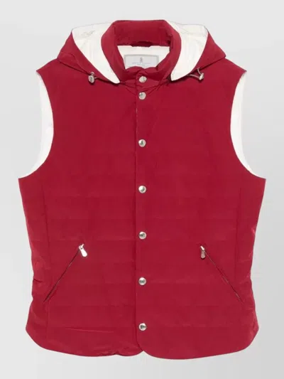 Brunello Cucinelli Hooded Down Gilet Sleeveless Quilted Design In Red