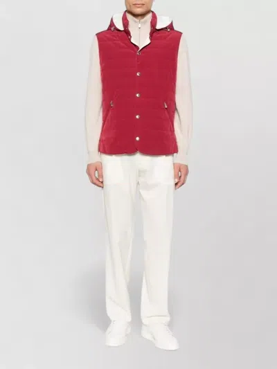 Brunello Cucinelli Hooded Down Gilet Sleeveless Quilted Design In Red