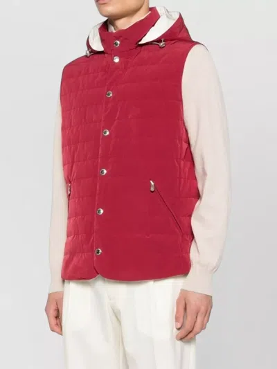 Brunello Cucinelli Hooded Down Gilet Sleeveless Quilted Design In Red