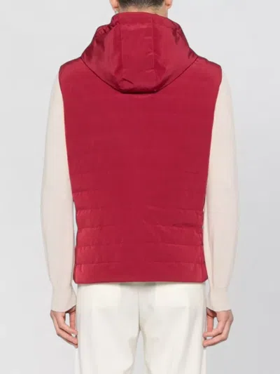 Brunello Cucinelli Hooded Down Gilet Sleeveless Quilted Design In Red