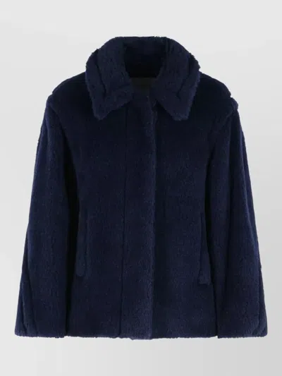 Max Mara Alpaca Wool Jacket Collared Design Front Pockets In Black