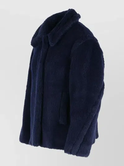 Max Mara Alpaca Wool Jacket Collared Design Front Pockets In Black