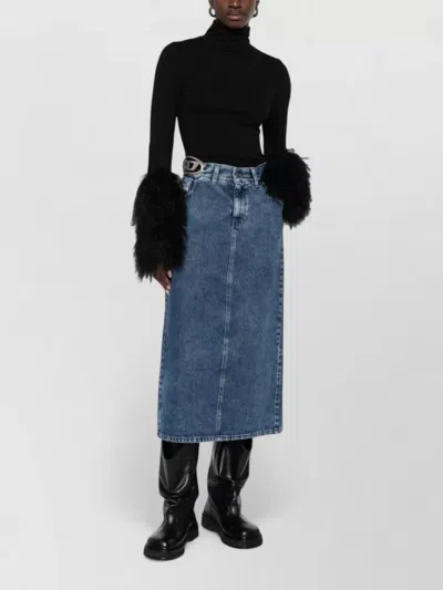 Diesel Midi Denim Skirt Five Pocket Design In Blue