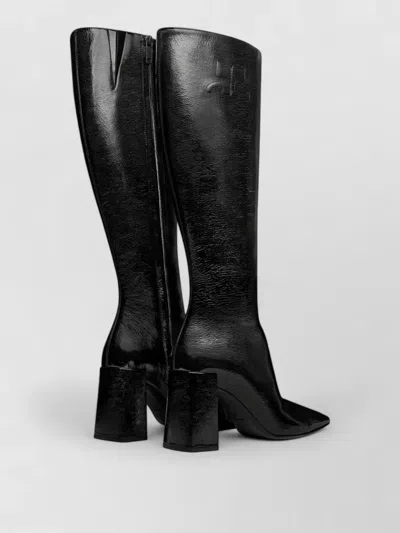 Courrèges Knee High Boots Pointed Toe Block Heel In Black