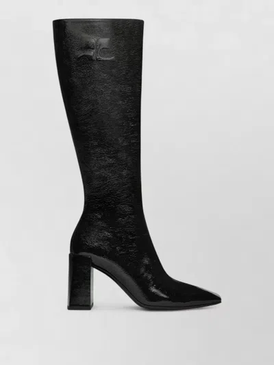 Courrèges Knee High Boots Pointed Toe Block Heel In Black