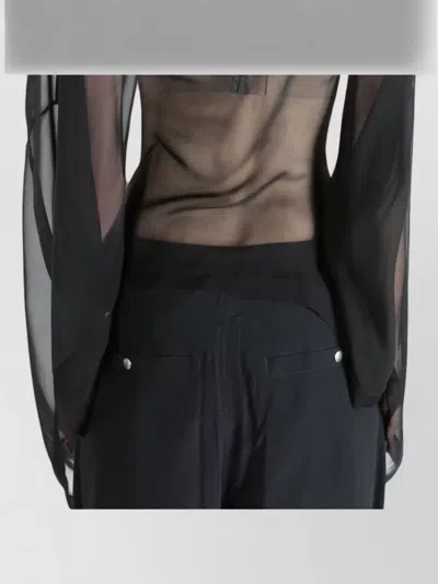 Rick Owens Long Sleeve Sheer Top High Low Hem In Black