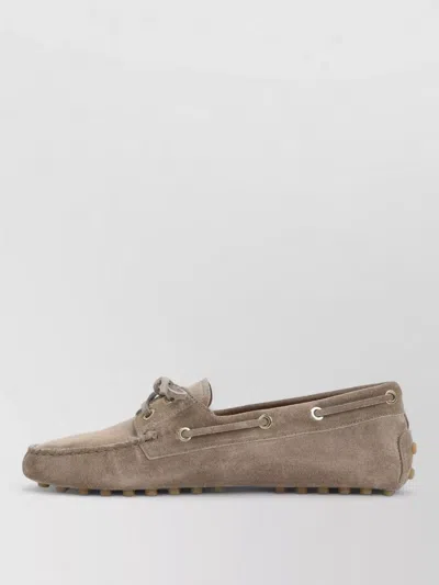 Tod's Suede Loafers Lace Detail Rubber Sole In Brown