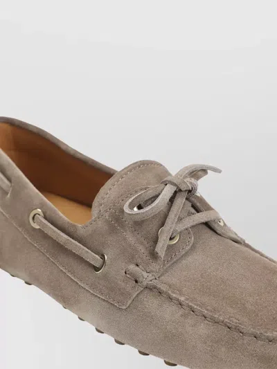 Tod's Suede Loafers Lace Detail Rubber Sole In Brown