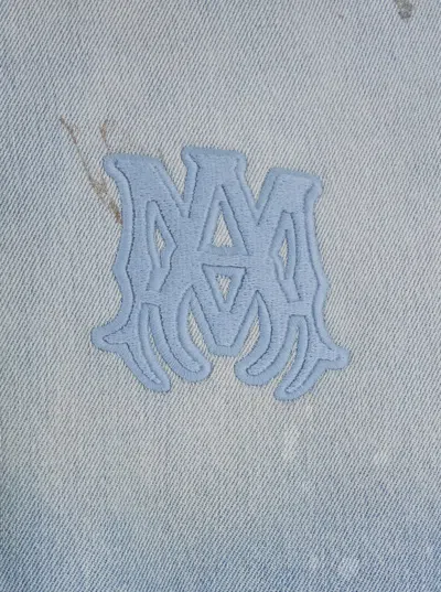 Amiri Men Light Blue Jacket With Drawstring Hood And Logo Embroidery On Front And Rear In Denim Man In Blue