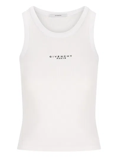 Givenchy White Sleeveless Top With Logo Lettering On The Front In Cotton Stretch Woman In White