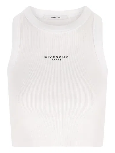 Givenchy White Sleeveless Top With Logo Lettering On The Front In Cotton Stretch Woman In Neutral