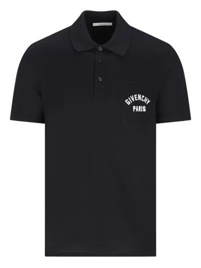 Givenchy Dark Blue Polo Shirt With Logo Embroidery Men In Black
