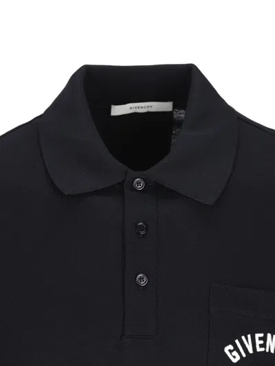 Givenchy Dark Blue Polo Shirt With Logo Embroidery Men In Black