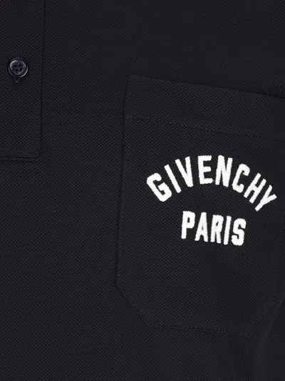 Givenchy Dark Blue Polo Shirt With Logo Embroidery Men In Black