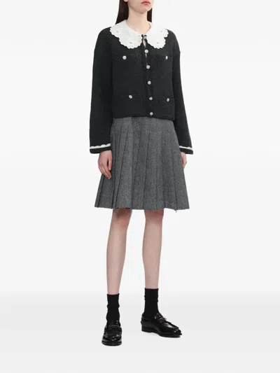 Self-portrait Pleated Belted Midi Skirt In Gray