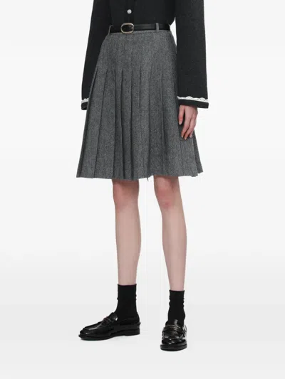 Self-portrait Pleated Belted Midi Skirt In Gray