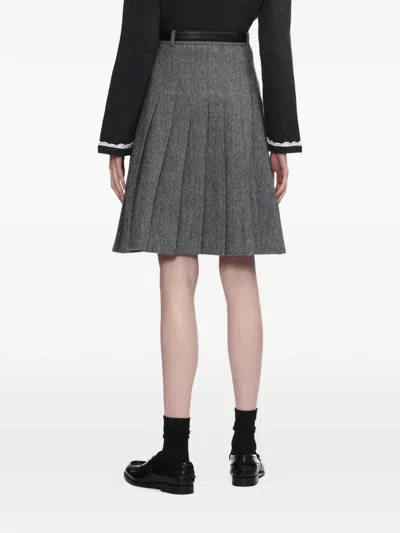 Self-portrait Pleated Belted Midi Skirt In Gray