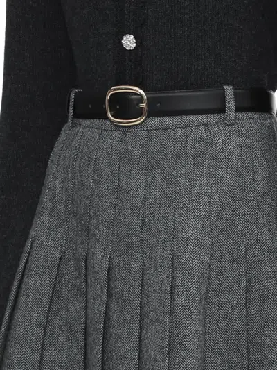 Self-portrait Pleated Belted Midi Skirt In Gray