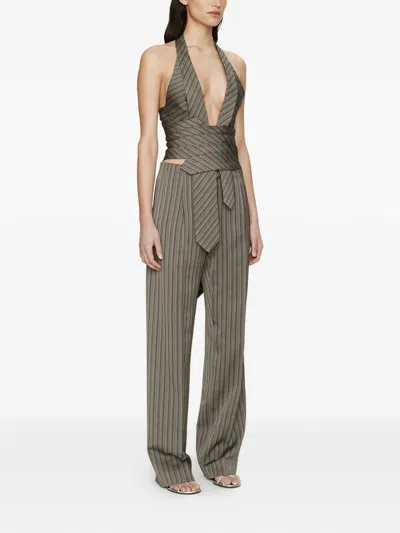 Christopher Esber Reyer Tailored Tie Striped Top In Gray