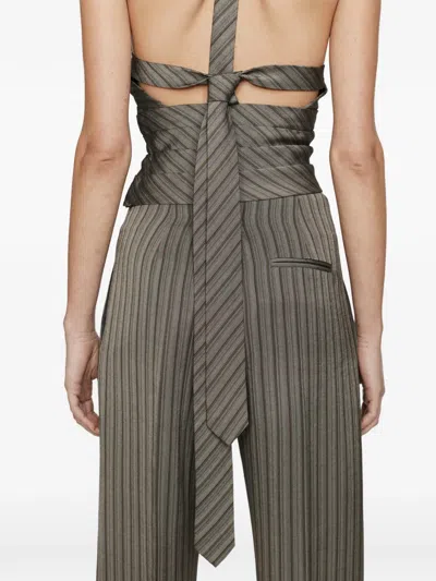 Christopher Esber Reyer Tailored Tie Striped Top In Gray