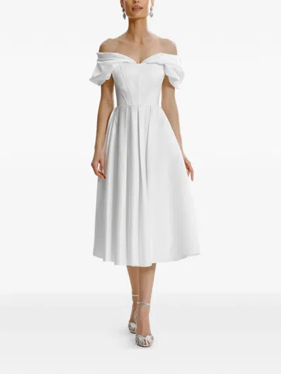 露肩系带中长连衣裙