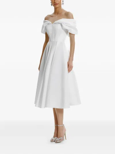 露肩系带中长连衣裙